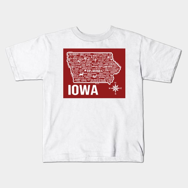 Iowa Map Kids T-Shirt by fiberandgloss